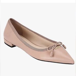 PRADA Nude Pink Leather Bow Pointed Toe Ballet Flats size 7.5